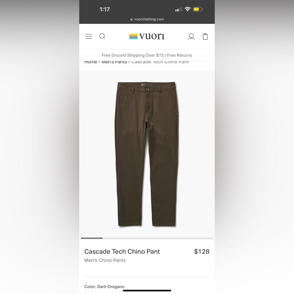 Men’s Vuori Cascade Tech Chino Pant